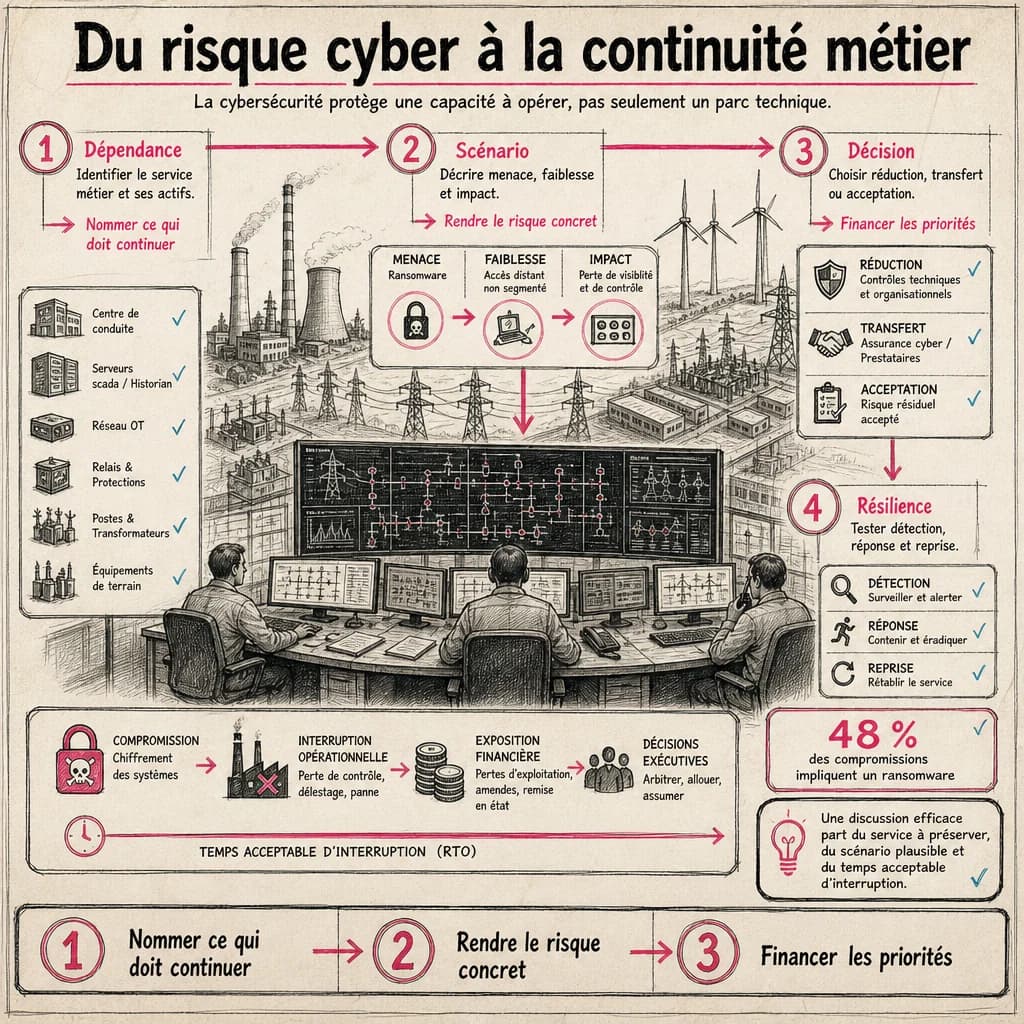 La cybersécurité protège une capacité à opérer, pas seulement un parc technique.