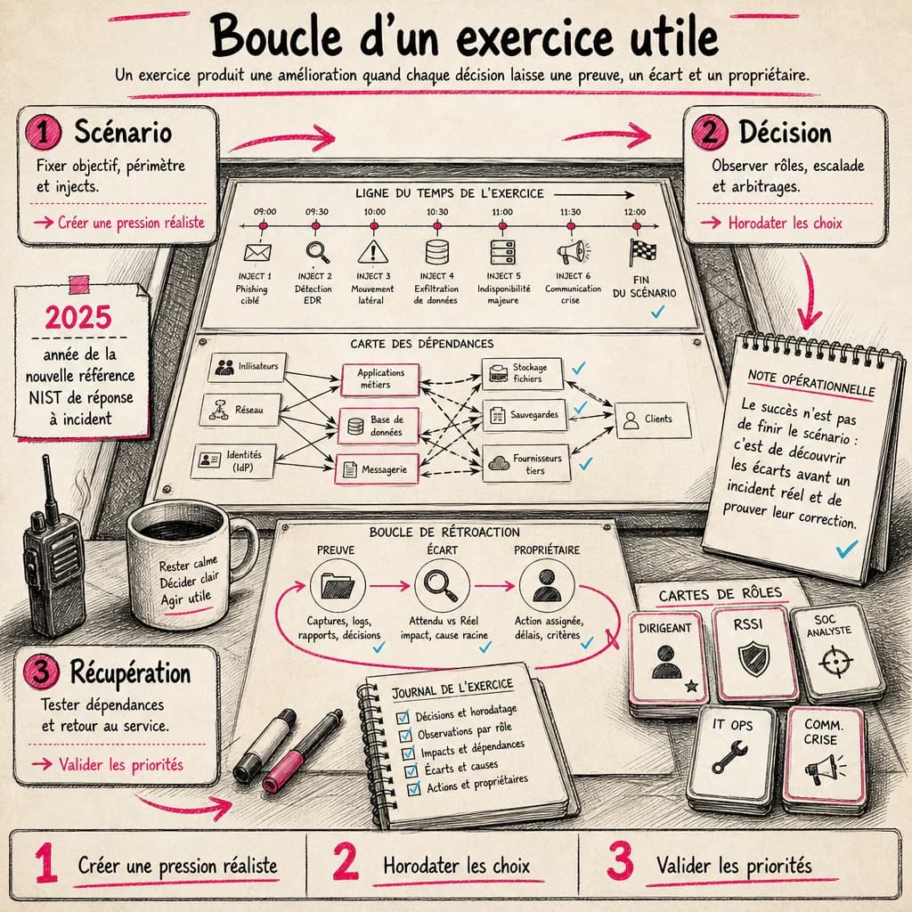 Un exercice produit une amélioration quand chaque décision laisse une preuve, un écart et un propriétaire.